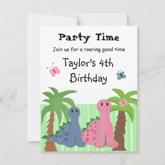 Convite de Aniversário de Meninas Fofo Dinossauro