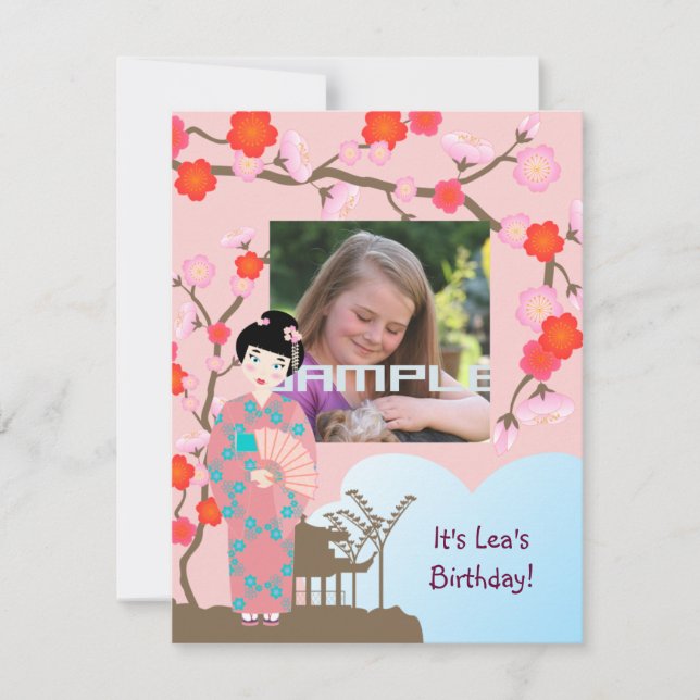 convite de aniversário de meninas Geisha (Frente)