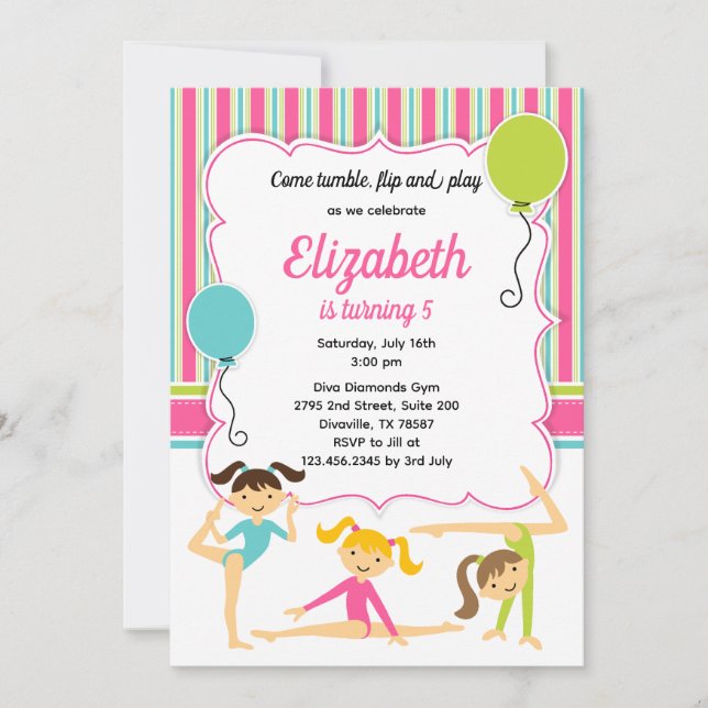 Convite de Aniversário de Meninas Ginastas (Frente)