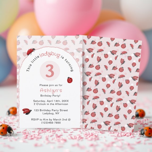 Convite de Aniversário de Meninas Joia de Besouro  (Pink Ladybug Girls Birthday Invitation)