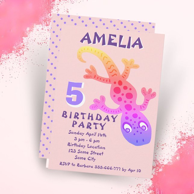 Convite de Aniversário de Meninas Lagartixa Gecko  (Criador carregado)