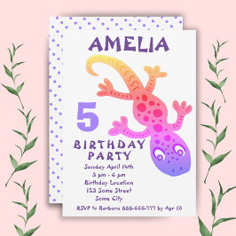 Convite de Aniversário de Meninas Lagartixa Gecko 
