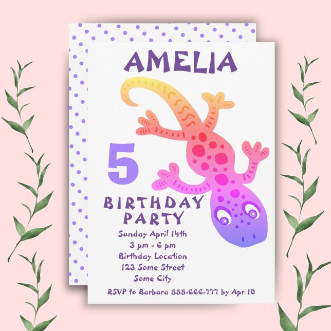 Convite de Aniversário de Meninas Lagartixa Gecko  (Criador carregado)