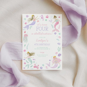 Convite de Aniversário de Meninas Mermaid Roxo Spl