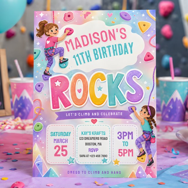 Convite de Aniversário de Meninas para Escalada (Criador carregado)