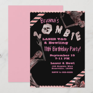 Convite de Aniversário de Meninas Rosa e Preto Zum