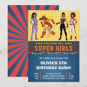 Convite de Aniversário de Meninas Super-Heroínas C