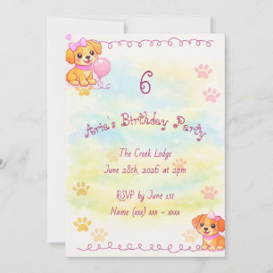 Convite de Aniversário de Meninas Tema Cachorrinho
