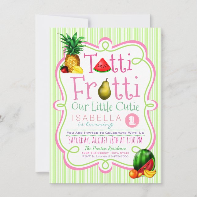 Convite de Aniversário de Meninas Tutti Frutti (Frente)