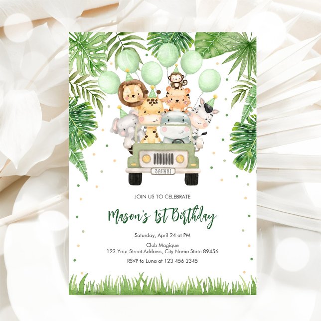Convite de Aniversário de Menino Animais de Festa (Criador carregado)