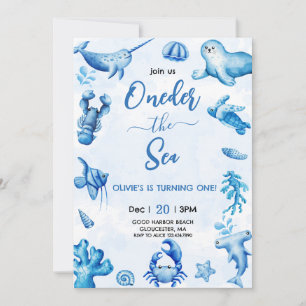 Convite de Aniversário de Menino Azul Sob o Mar