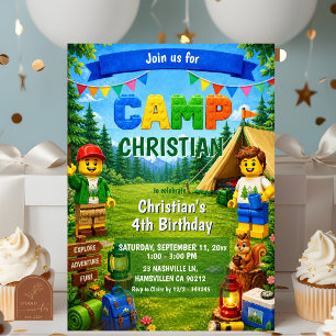 Convite de Aniversário de Menino Bricks Camp