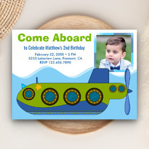 Convite de Aniversário de Menino com Foto e Submar