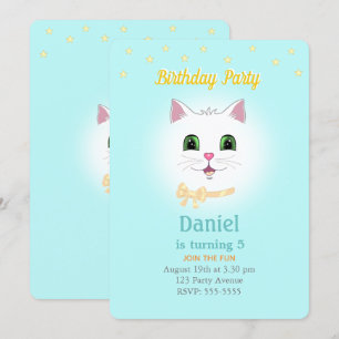 Convite de Aniversário de Menino com Gato e Estrel