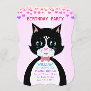 Convite de Aniversário de Menino com Gato Smoking