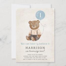 Convite de Aniversário de Menino com Urso Teddy Fo