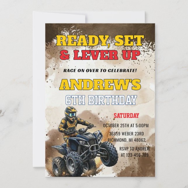 Convite de Aniversário de Menino Corrida de ATV Pe (Frente)