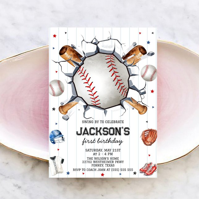 Convite de Aniversário de Menino de Beisebol (Criador carregado)