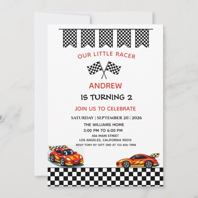 Convite de Aniversário de Menino de Carro de Corri (Frente)