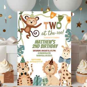 Convite de aniversário de menino de DOIS no zoológ