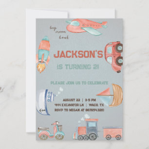 Convite de aniversário de menino de transporte.