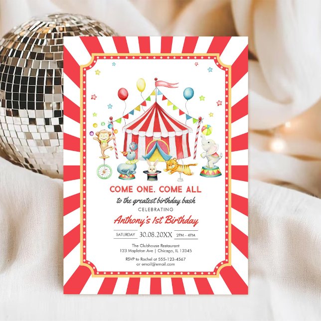 Convite de Aniversário de Menino do Circo Venha To (Criador carregado)
