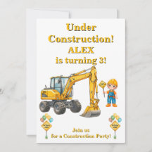 Convite de Aniversário de Menino Em Construção