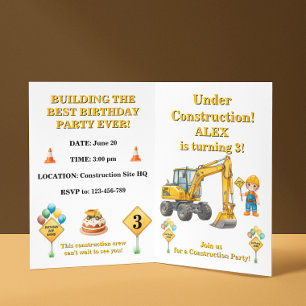Convite de Aniversário de Menino Em Construção