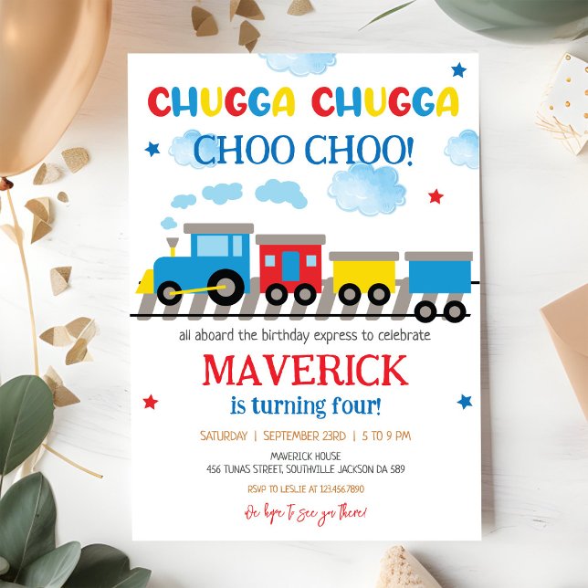 Convite de Aniversário de Menino Festa de Trem (Criador carregado)