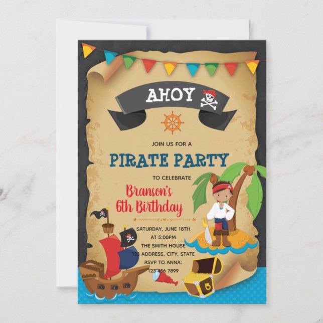 Convite de Aniversário de Menino Pirata (Frente)