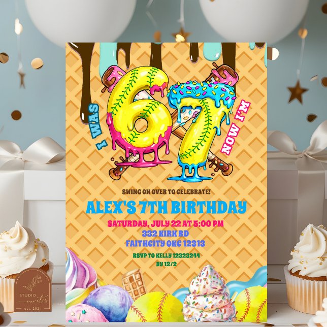 Convite de Aniversário de Menino Softball Drip 67 (Criador carregado)