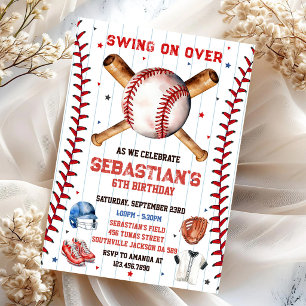 Convite de Aniversário de Menino Swing de Beisebol