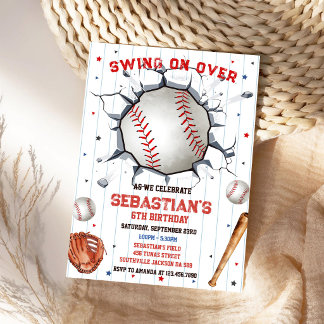 Convite de Aniversário de Menino Swing de Beisebol