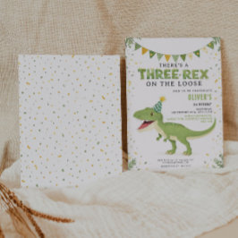 Convite de Aniversário de Menino Três-Rex Dino