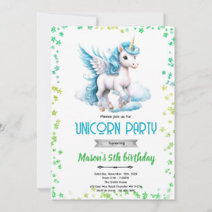 convite de aniversário de menino unicórnio