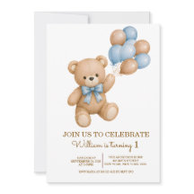 Convite de Aniversário de Menino Urso de Pelúcia Q