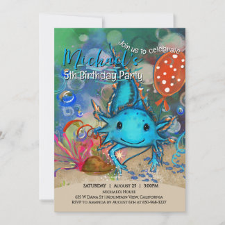Convite de Aniversário de Meninos Azul Axolote Cap