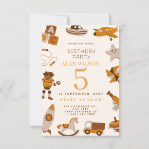 Convite de Aniversário de Meninos Brinquedos Retrô