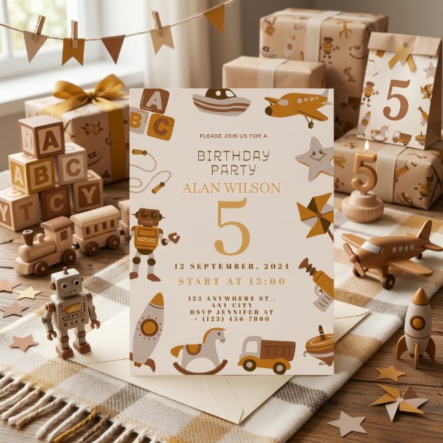 Convite de Aniversário de Meninos com Brinquedos R (Criador carregado)