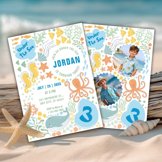 Convite de Aniversário de Meninos Debaixo do Mar | (Criador carregado)
