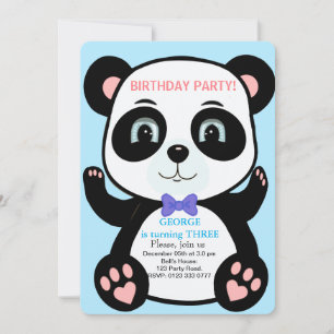 Convite de Aniversário de Meninos Urso Panda Fofo