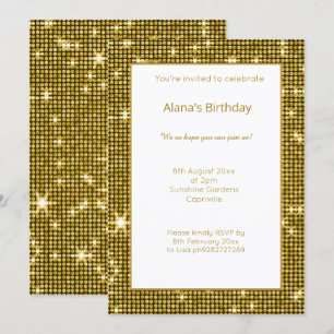 CONVITE DE ANIVERSÁRIO DE METÁLICO DOURADO BRANC