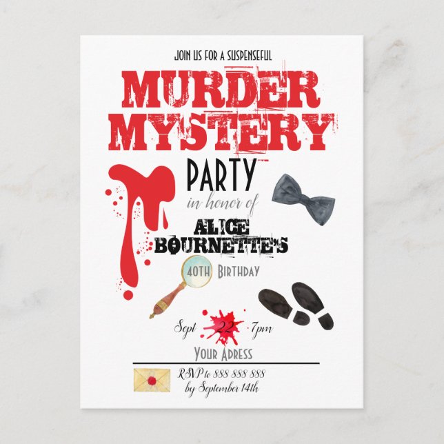 Convite de Aniversário de Mistério de Assassinato (Frente)