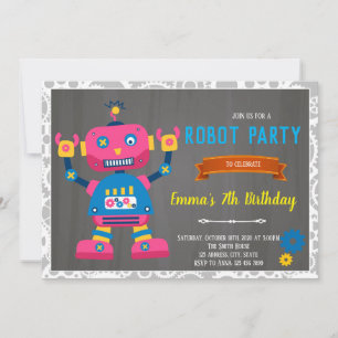 Convite de aniversário de moça robótica