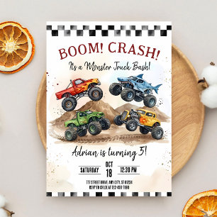 Convite de Aniversário de Monster Truck 5x7