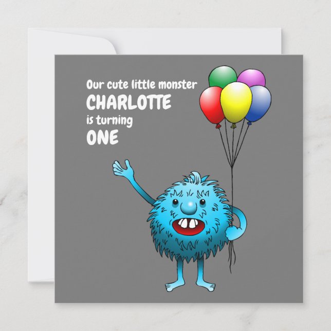 Convite de Aniversário de Monstro Fofinho e Bonito (Frente)