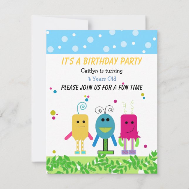 Convite de Aniversário de Monstro Fofo (Frente)