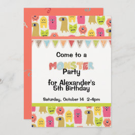 Convite de aniversário de Monstro Kawaii
