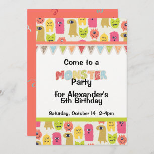 Convite de aniversário de Monstro Kawaii