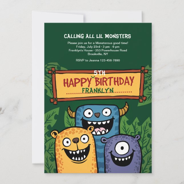 Convite de Aniversário de Monstros (Frente)